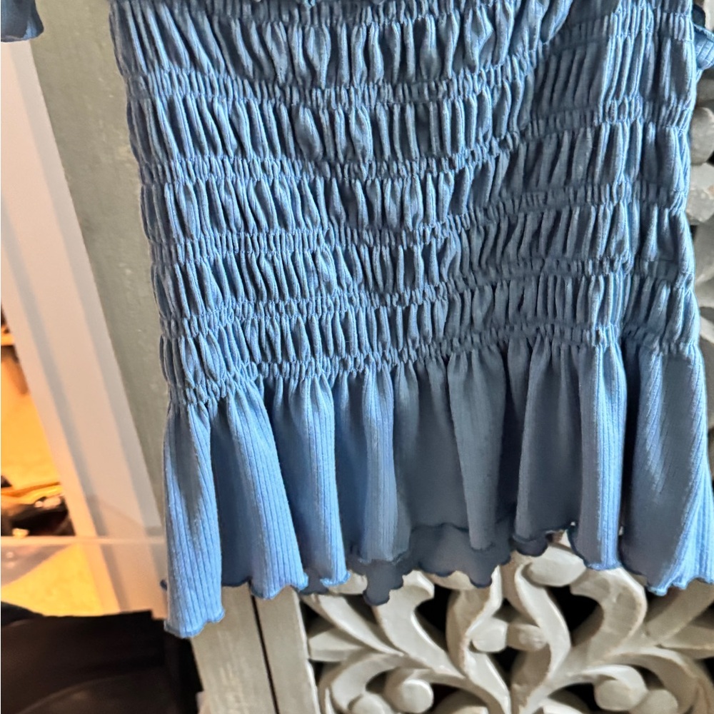 Altar'd State Blue Smocked Ruffled Blouse - Picture 3 of 4